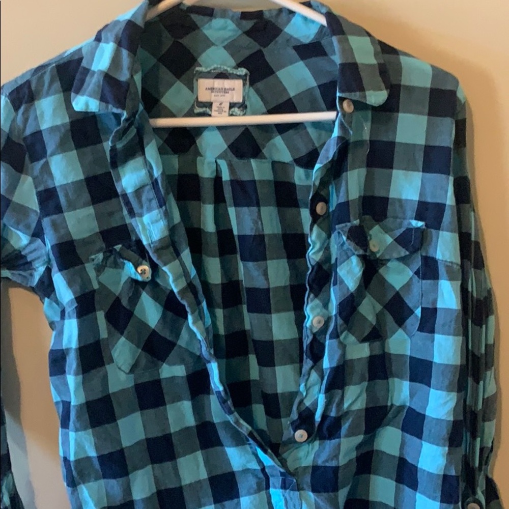 Blue checkered button up